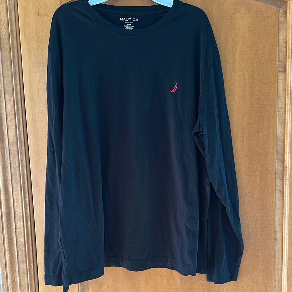 Nautica Men's Black Long Sleeve Sleep Shirt Medium